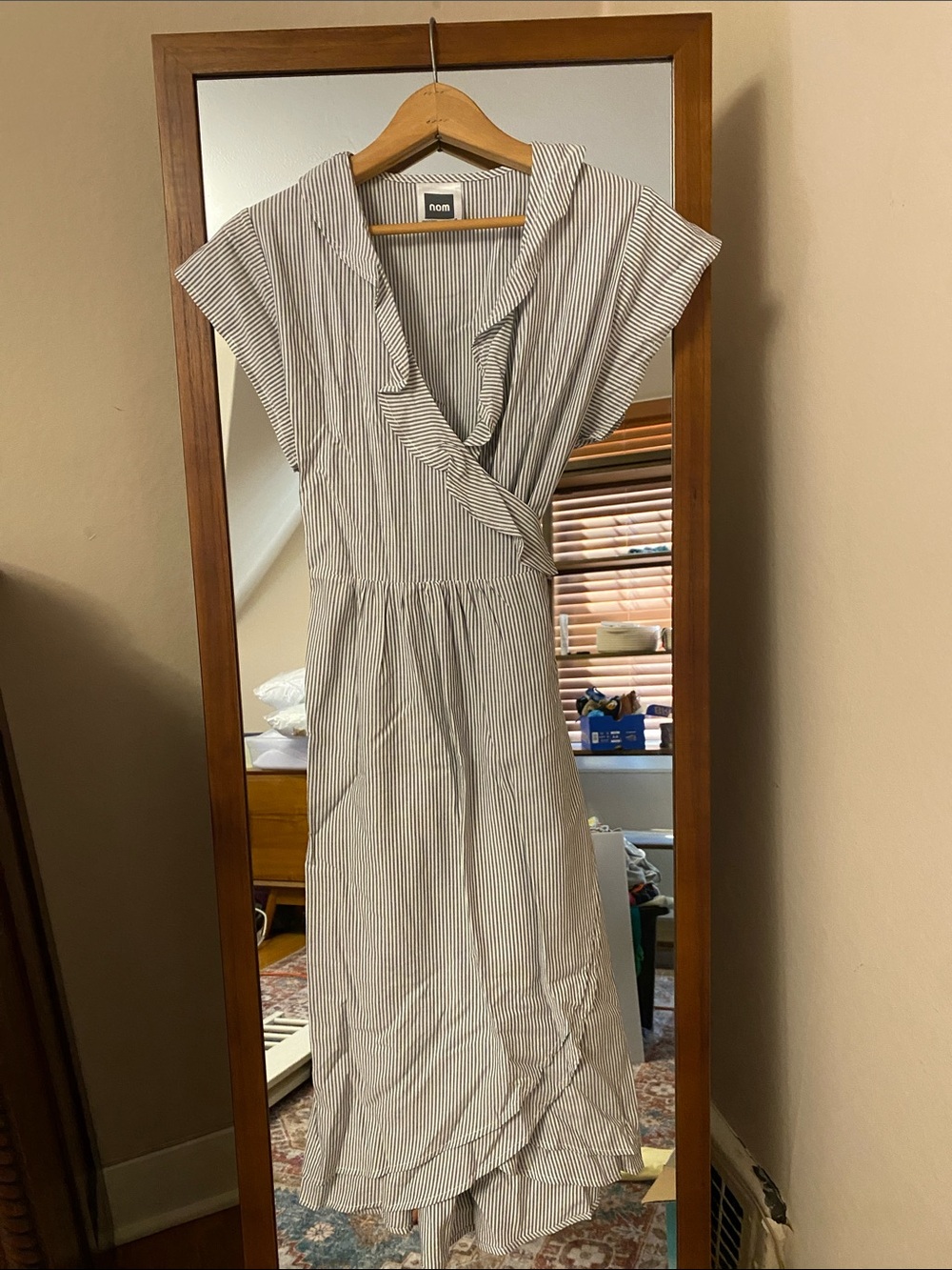 Nom Maternity Light Blue Striped Wrap Midi Dress